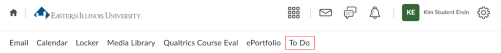 image of navbar on student d2l homepage with To Do hiighlighted To Do Student View