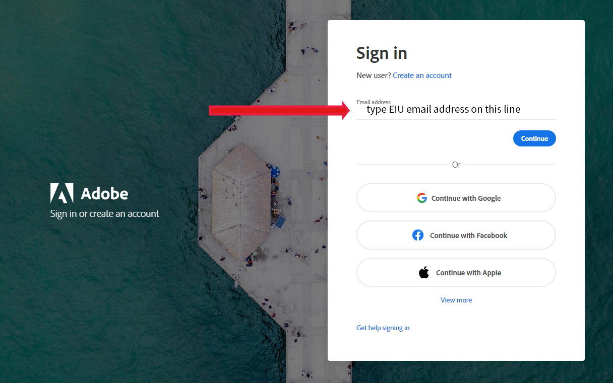 Adobe Creative Cloud sign-in page showing the email sign-in option