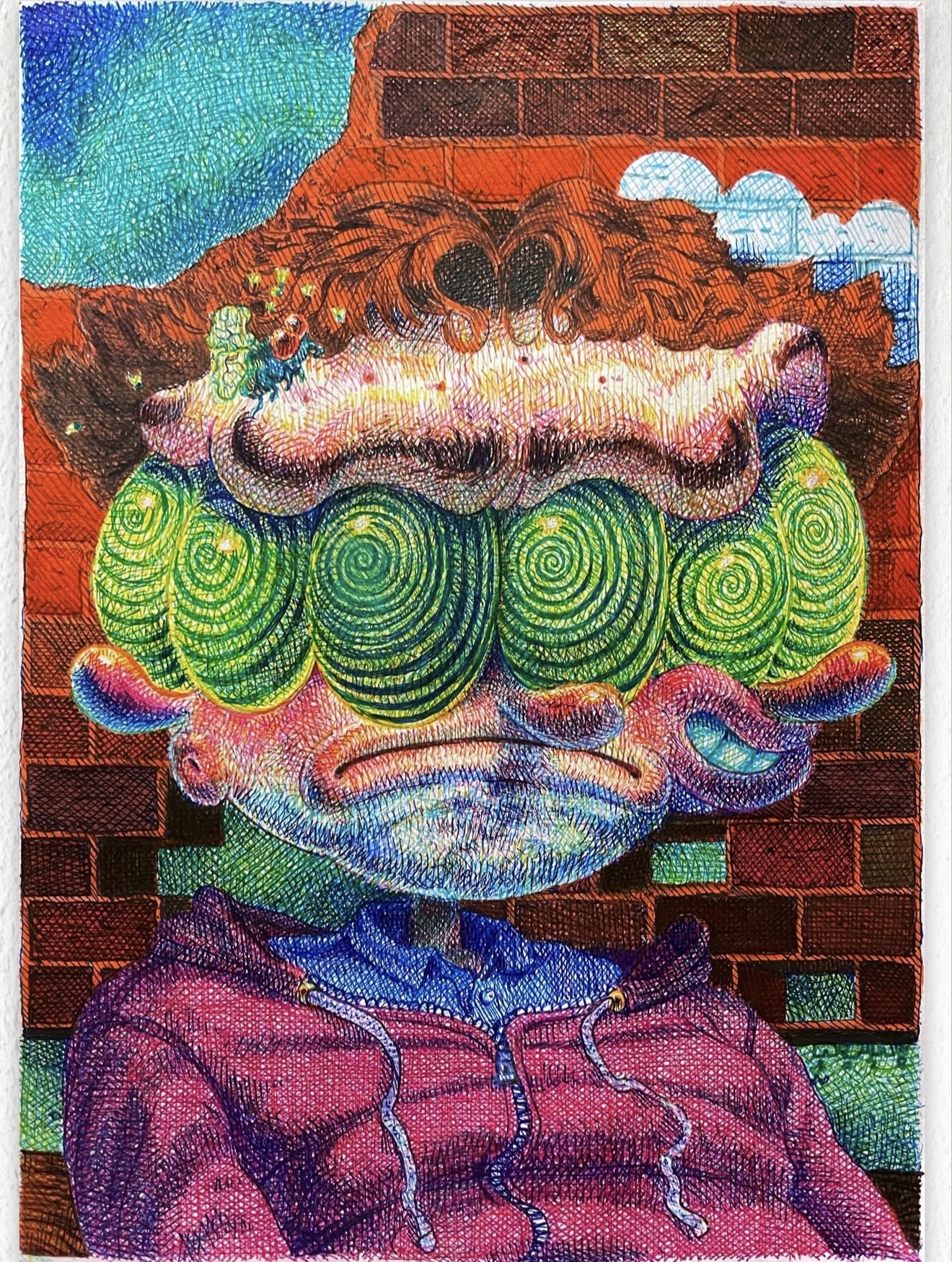 AJ Ainscough, “Over It,” 2025, Ink on paper